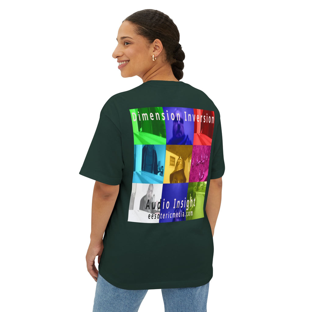 „Dimension Inversion" (Audio Insight) Buntes, surreales Collage-Grafik-T-Shirt in Oversize-Passform