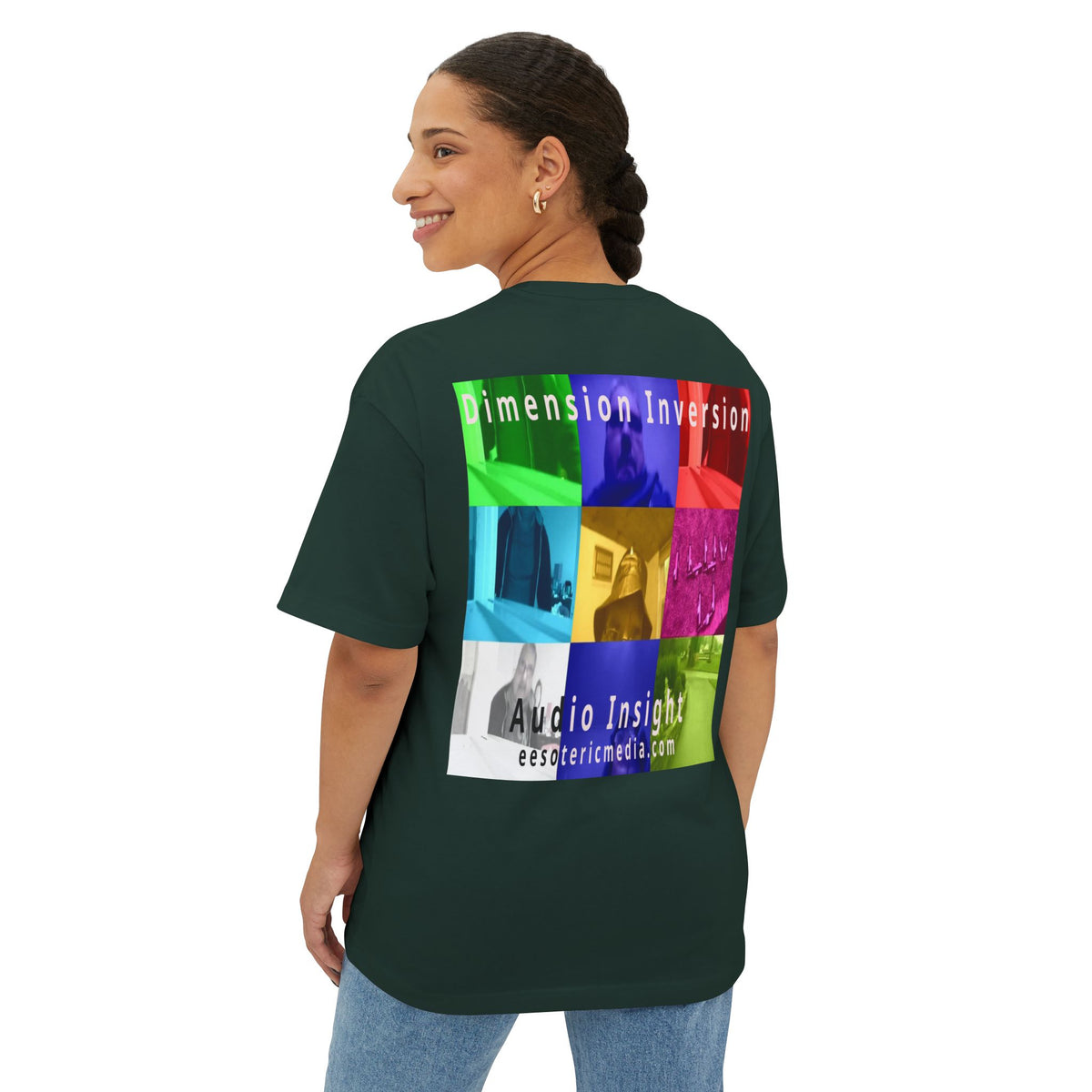 „Dimension Inversion" (Audio Insight) Buntes, surreales Collage-Grafik-T-Shirt in Oversize-Passform