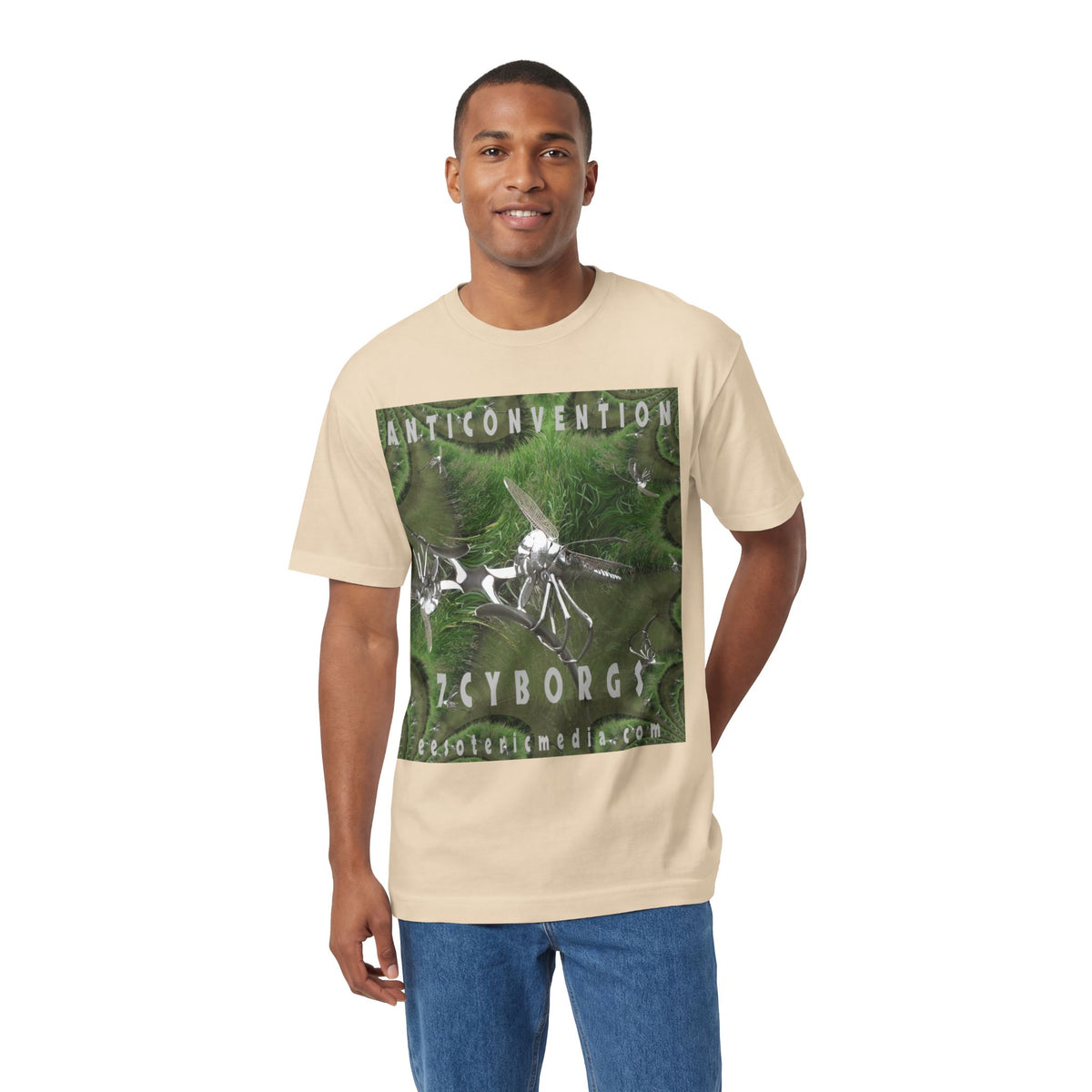 „Anticonvention" (7Cyborgs) Futuristisches T-Shirt mit Chrome-Libellen-Grafik und klassischer Passform