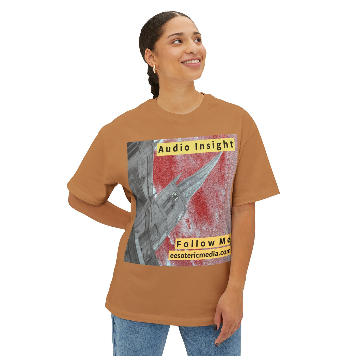 „Follow Me" (Audio Insight) Wetterfestes, raketenförmiges Turm-Design, übergroßes, kastiges T-Shirt