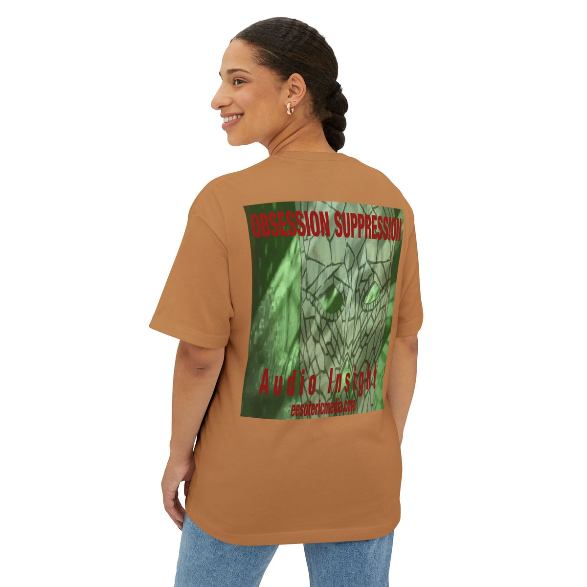 'Obsession Suppression' (Audio Insight) レトロSFスカル グラフィック オーバーサイズ ボックスTシャツ