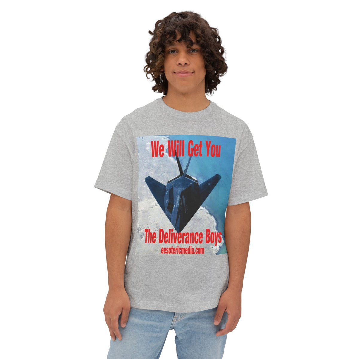 „We Will Get You" (The Deliverance Boys) Stealth-Kampfjet-Grafik-Oversize-T-Shirt