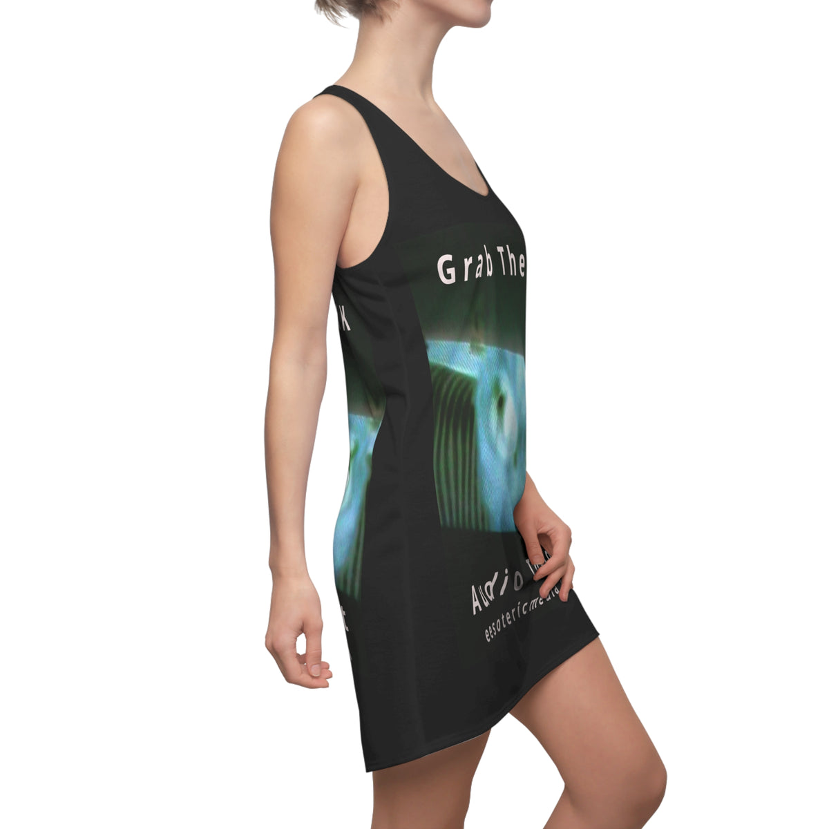 'Grab The AK' (Audio Insight) Sinister Surreal Digital Being Graphic Racerback Dress