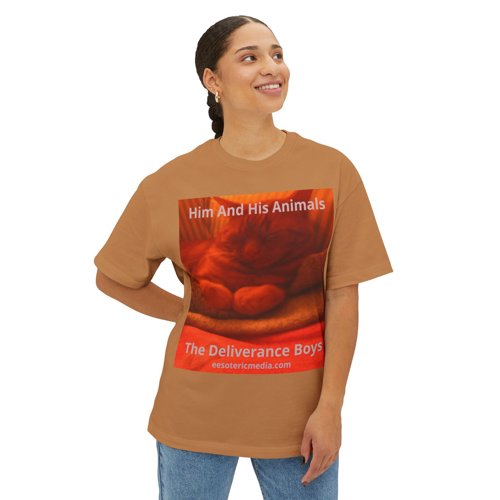 'Him And His Animals' (The Deliverance Boys) Surreal Cat Graphic Oversize T-Shirt
