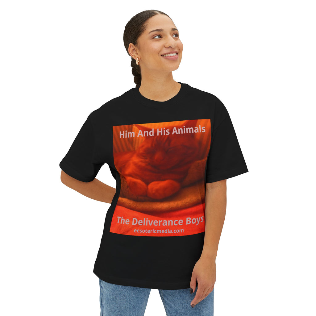 'Him And His Animals' (The Deliverance Boys) Surreal Cat Graphic Oversize T-Shirt
