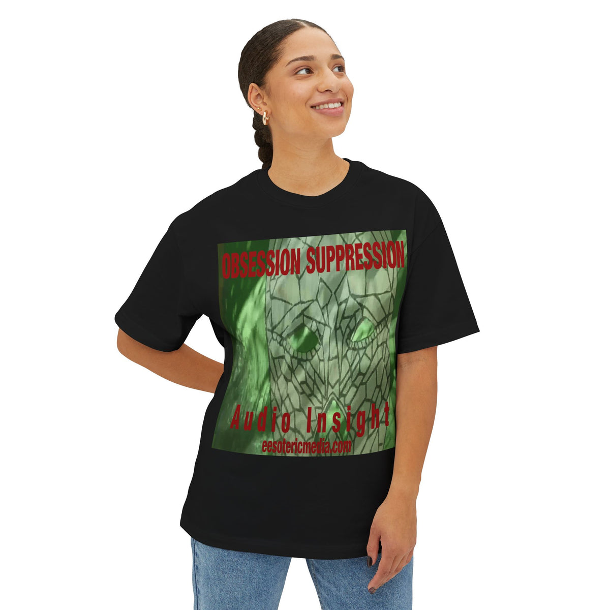 'Obsession Suppression' (Audio Insight) レトロSFスカル グラフィック オーバーサイズ ボックスTシャツ