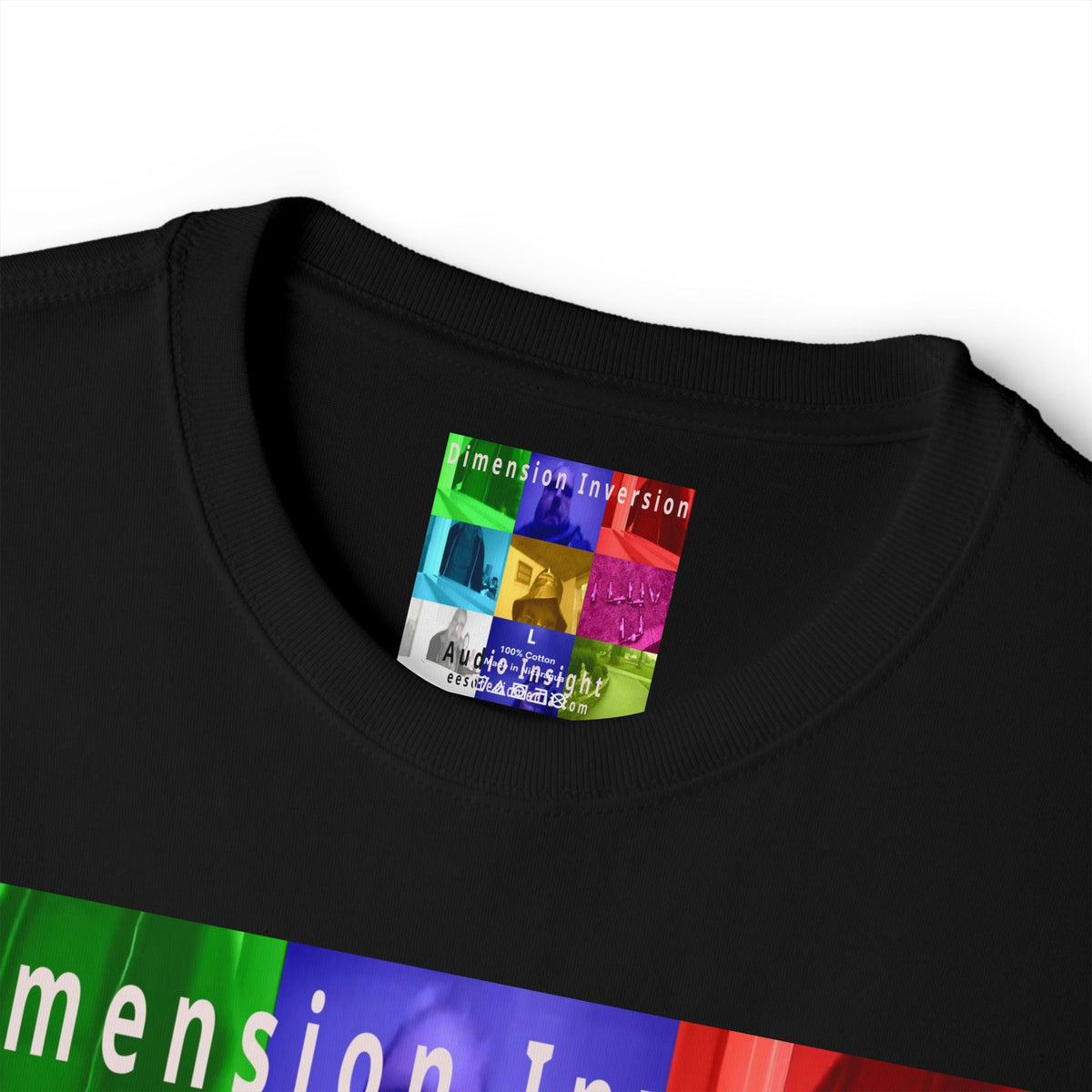 „Dimension Inversion" (Audio Insight) Buntes, surreales Collage-Grafik-T-Shirt in Oversize-Passform