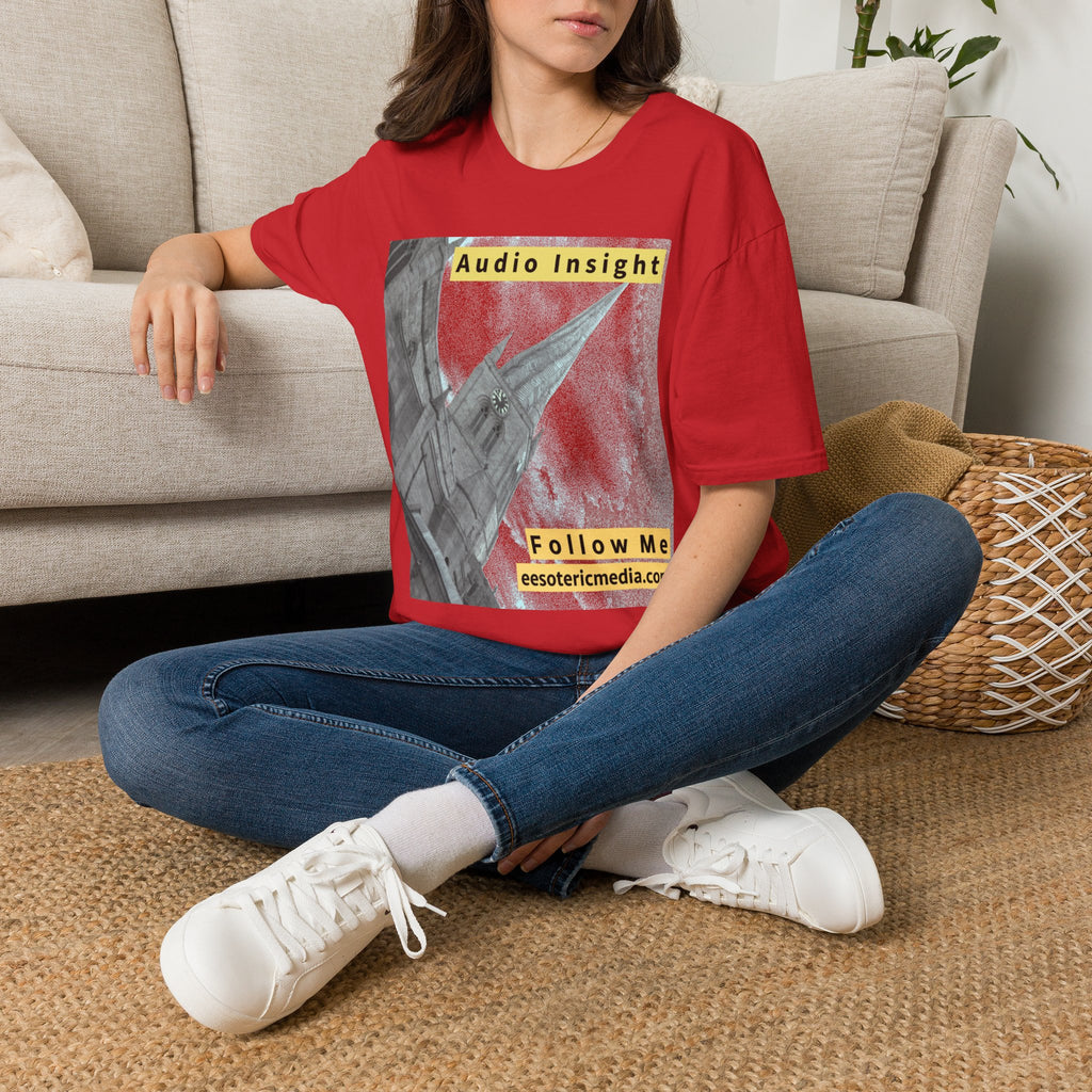 'Follow Me' (Audio Insight) Weathered Rocket-Shaped Spire Design Softstyle T-Shirt
