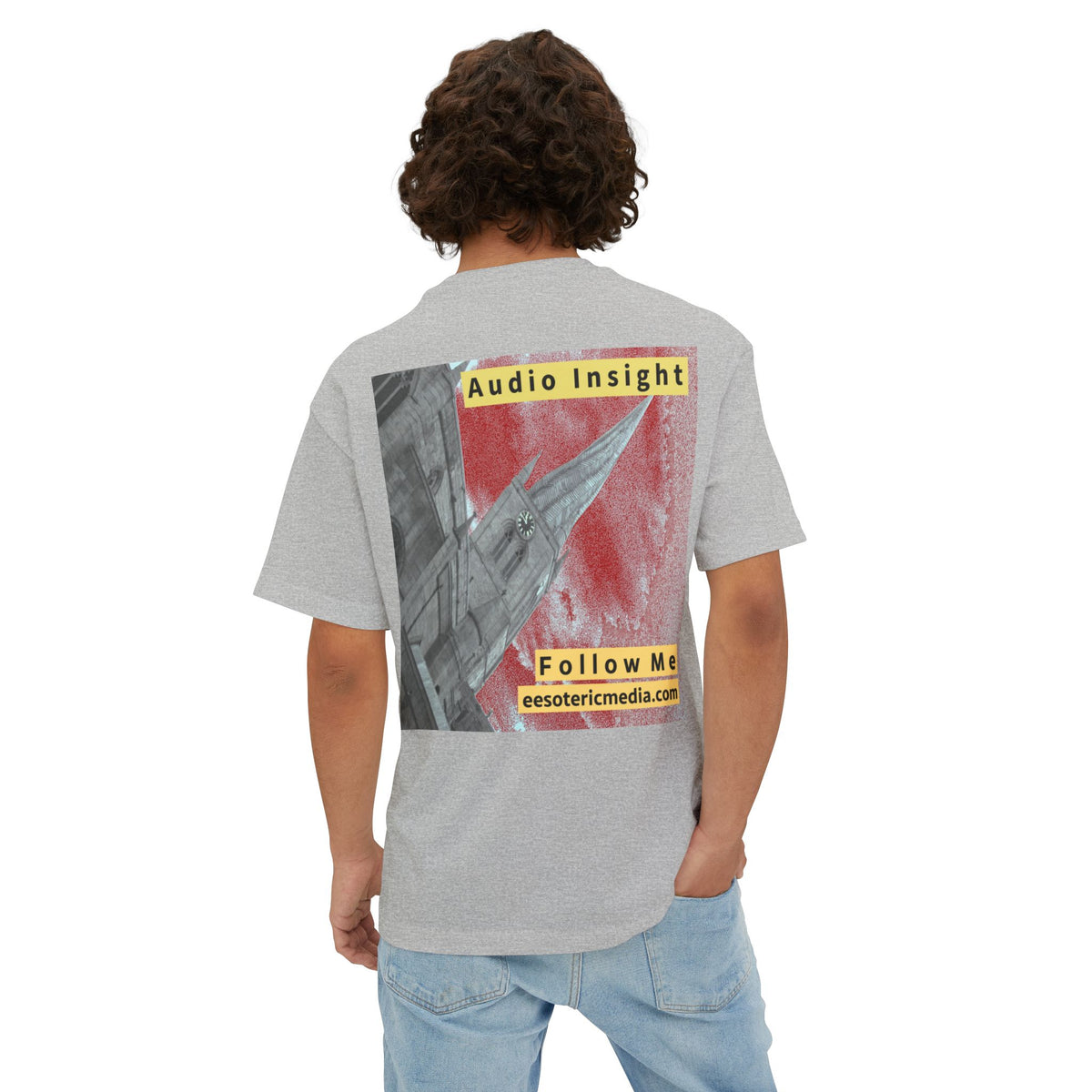 „Follow Me" (Audio Insight) Wetterfestes, raketenförmiges Turm-Design, übergroßes, kastiges T-Shirt
