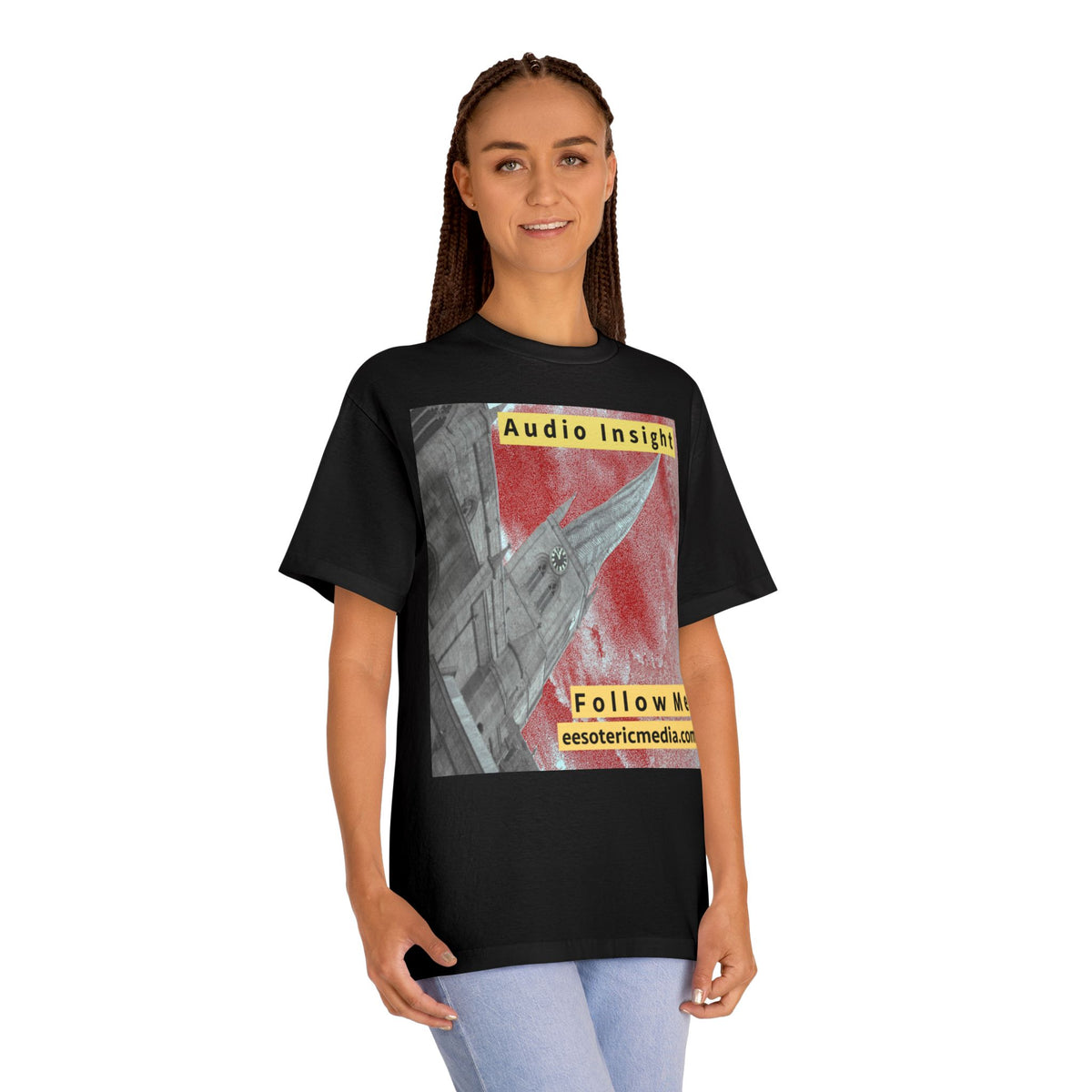 „Follow Me" (Audio Insight) Klassisches T-Shirt mit verwittertem, raketenförmigem Turm-Design