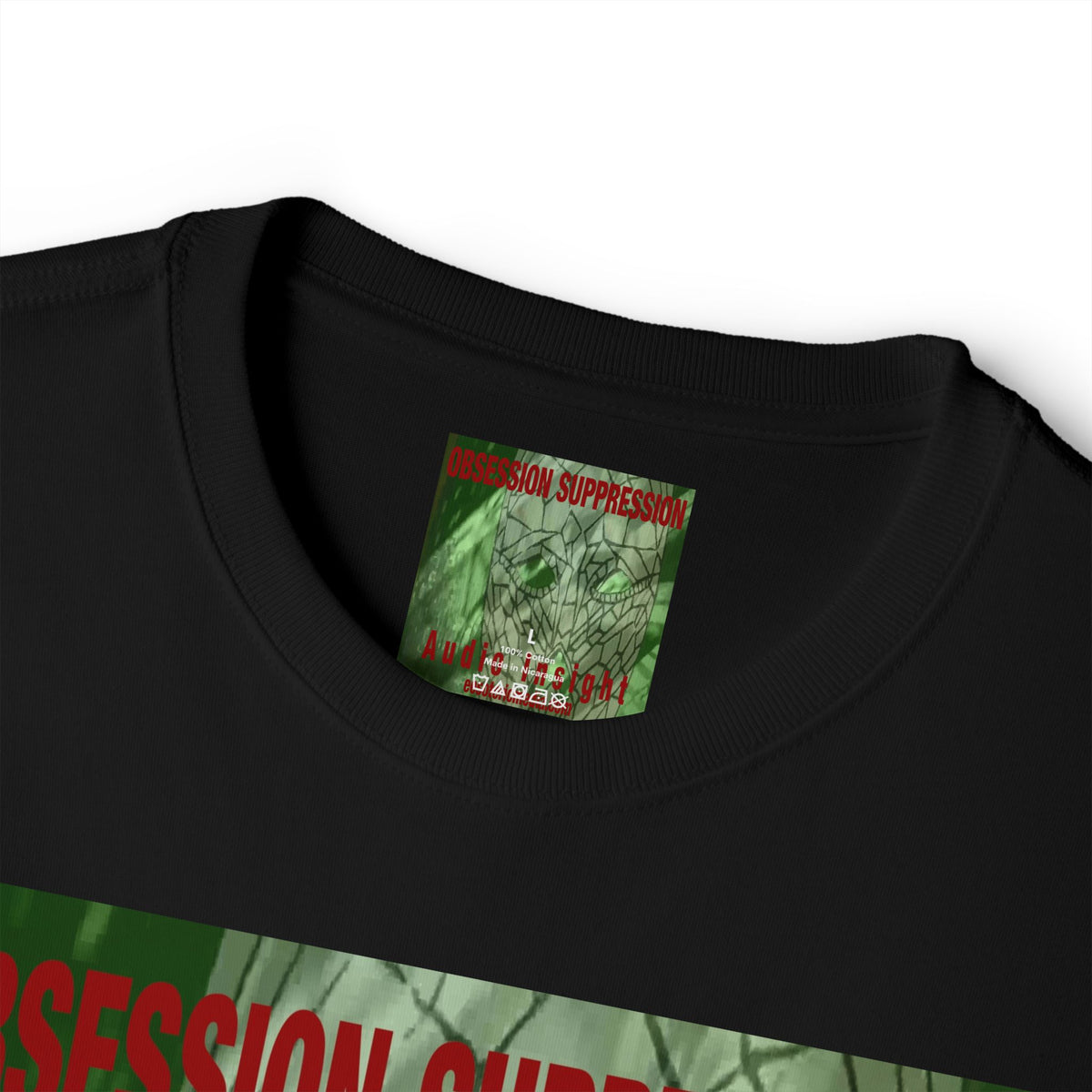 'Obsession Suppression' (Audio Insight) レトロSFスカル グラフィック オーバーサイズ ボックスTシャツ