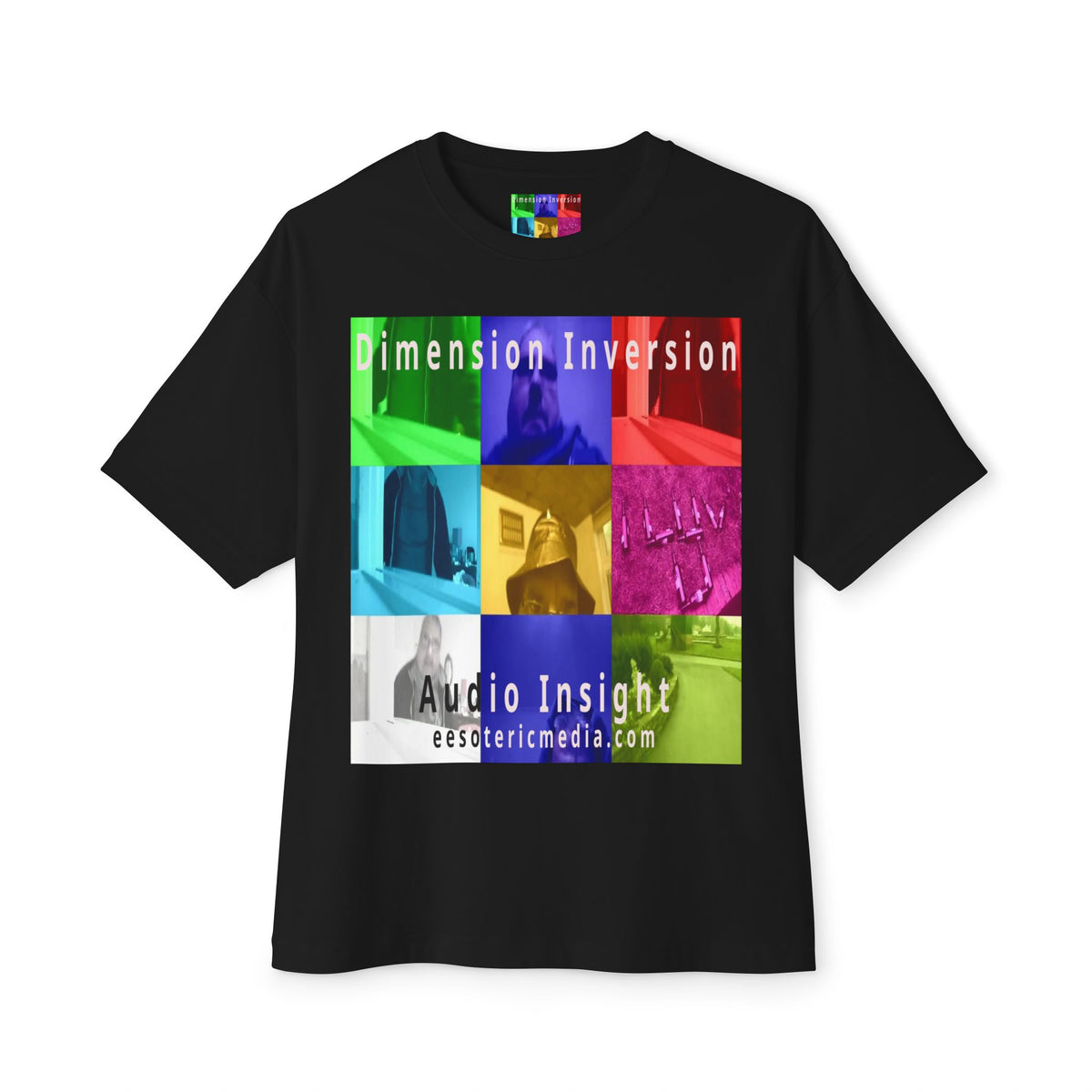 „Dimension Inversion" (Audio Insight) Buntes, surreales Collage-Grafik-T-Shirt in Oversize-Passform