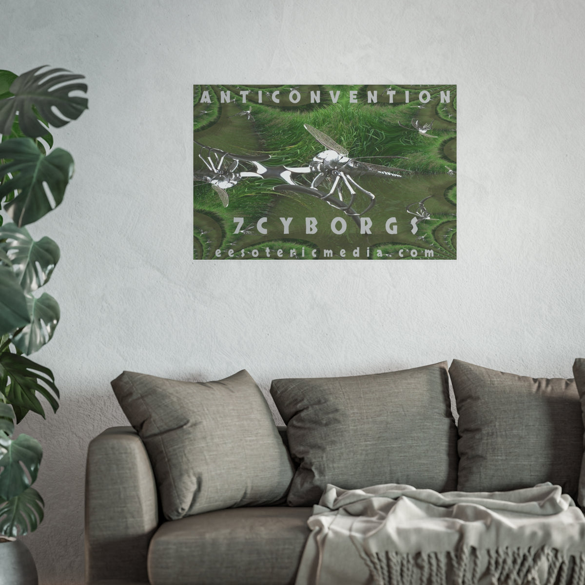 'Anticonvention' (7Cyborgs) Futuristic Chrome Dragonfly Graphic Art Print 36"x24" (90cm x 60cm)