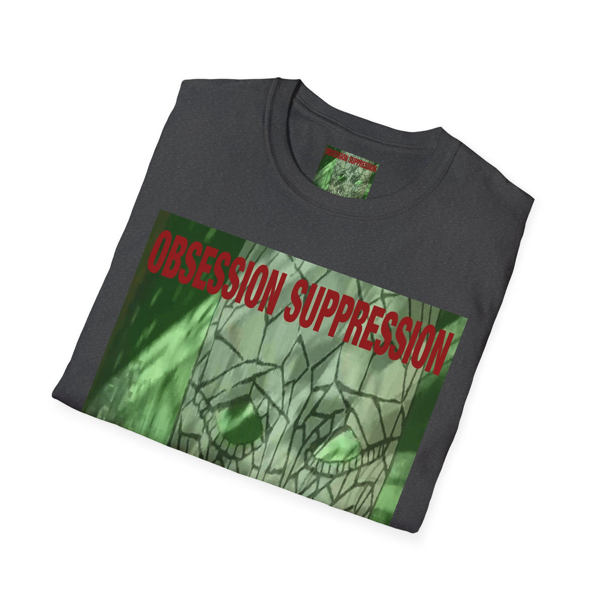 'Obsession Suppression' (Audio Insight) レトロSFスカル グラフィック ソフトスタイル Tシャツ