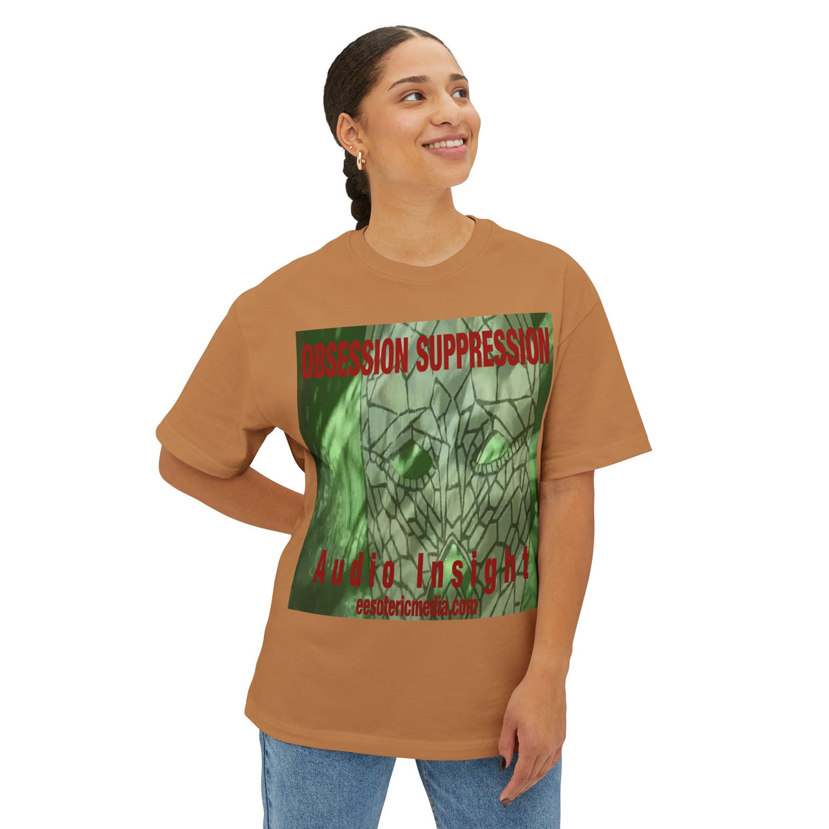 'Obsession Suppression' (Audio Insight) レトロSFスカル グラフィック オーバーサイズ ボックスTシャツ