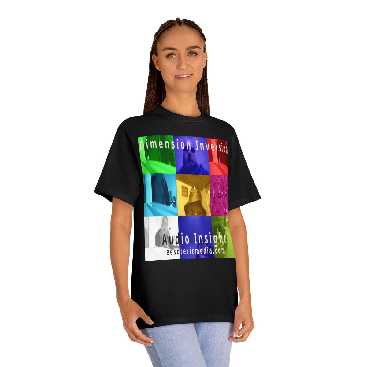 „Dimension Inversion“ (Audio Insight) farbenfrohes, surreales Collage-Grafik-T-Shirt mit klassischer Passform