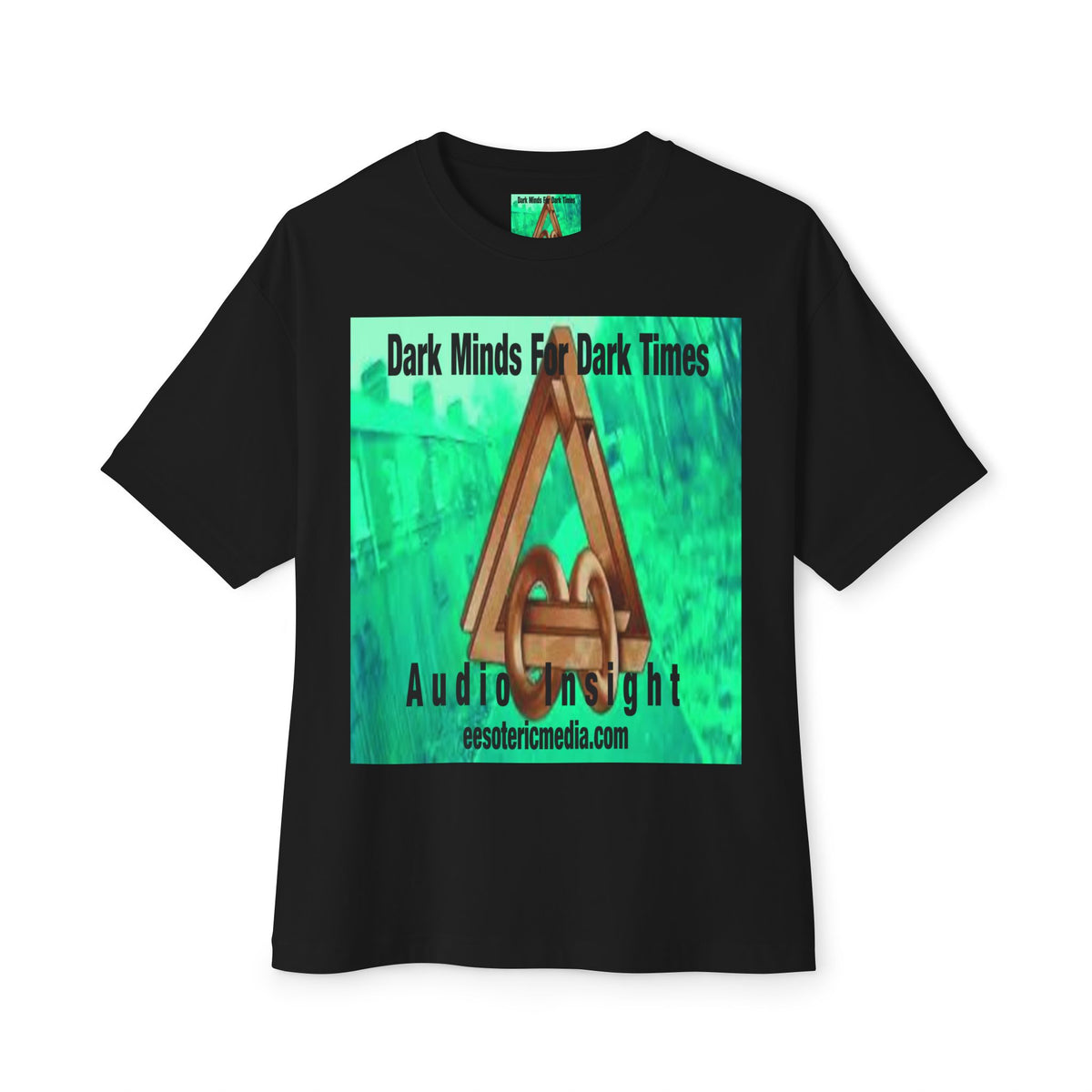 'Dark Minds For Dark Times' (Audio Insight) Camiseta Oversize de Corte Cuadrado Gráfica Surrealista de Símbolo de Ciencia Ficción