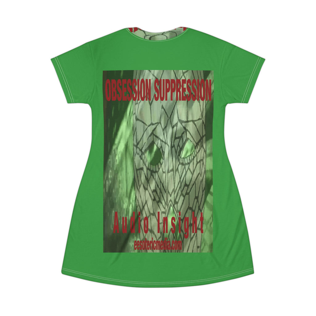 'Obsession Suppression' (Audio Insight) Vestido Camiseta Gráfico Retro Sci‑Fi de Calavera Verde