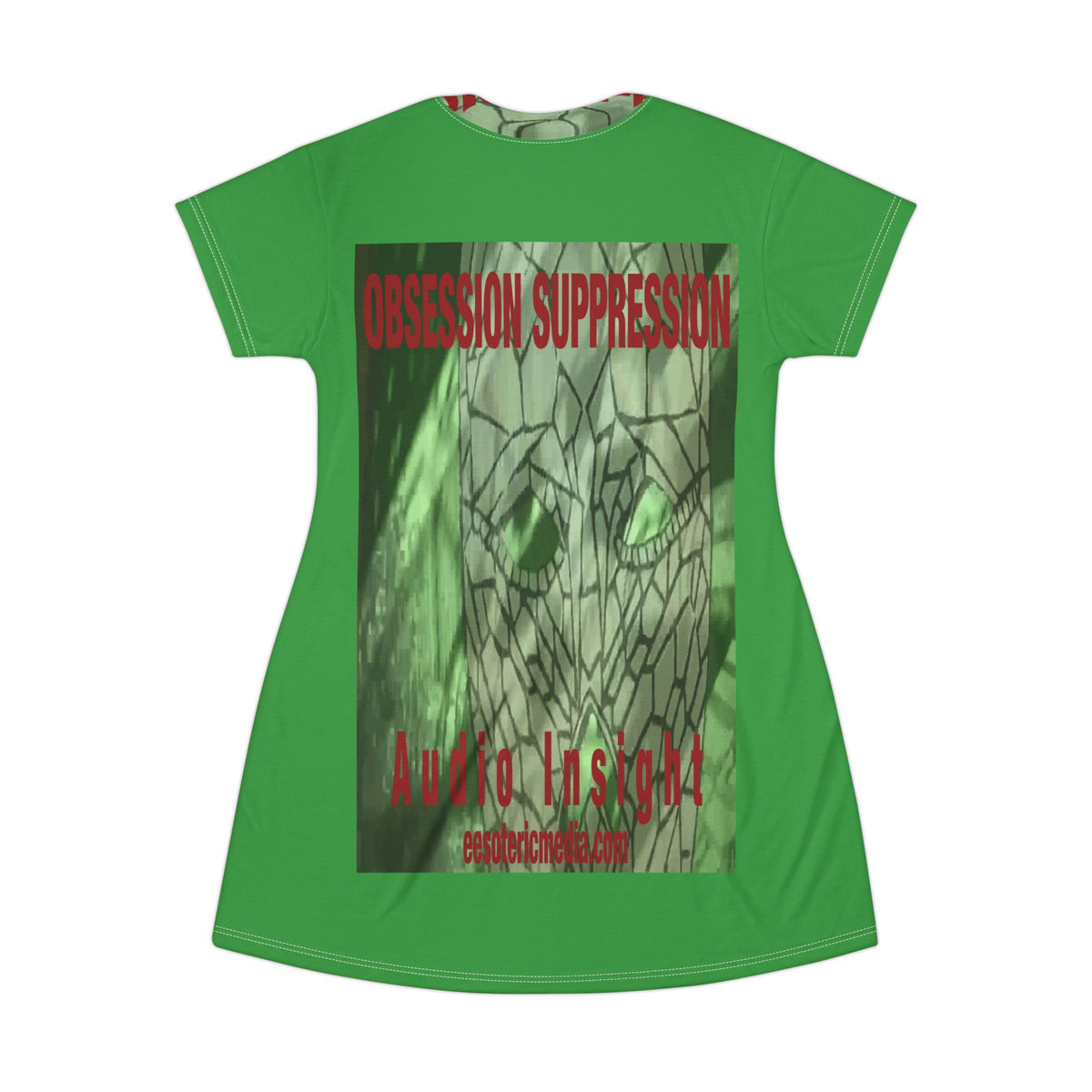 Obsession Suppression' (Audio Insight) Retro Sc-Fi Green Skull Graphic T-Dress