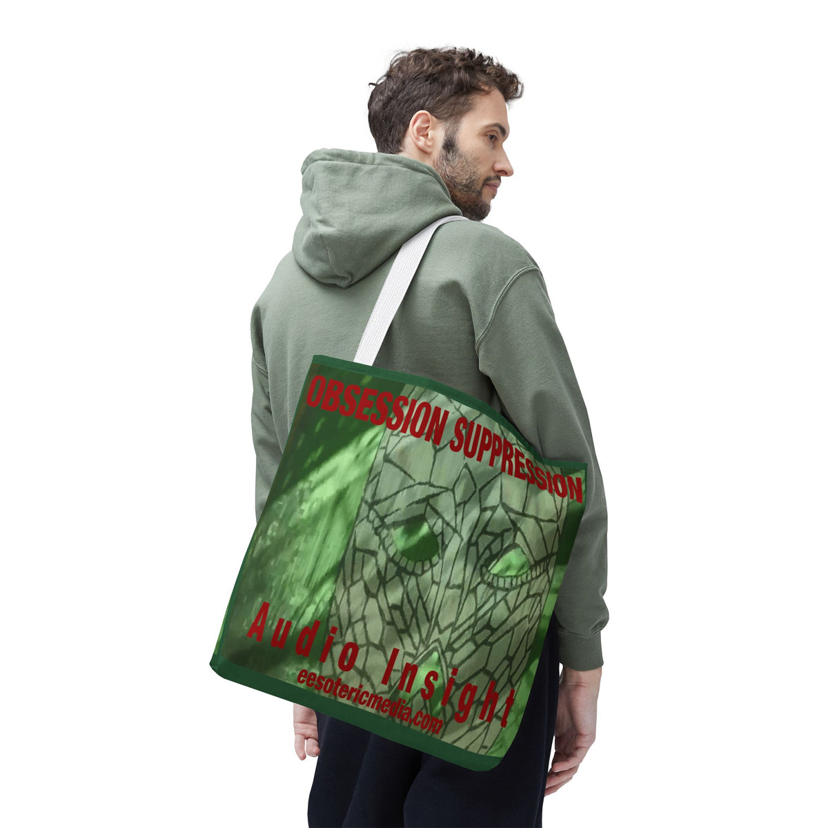 'Obsession Suppression' (Audio Insight) Green Abstract Retro Sci fi Tote  Bag 18"x18" (45m x 45cm)