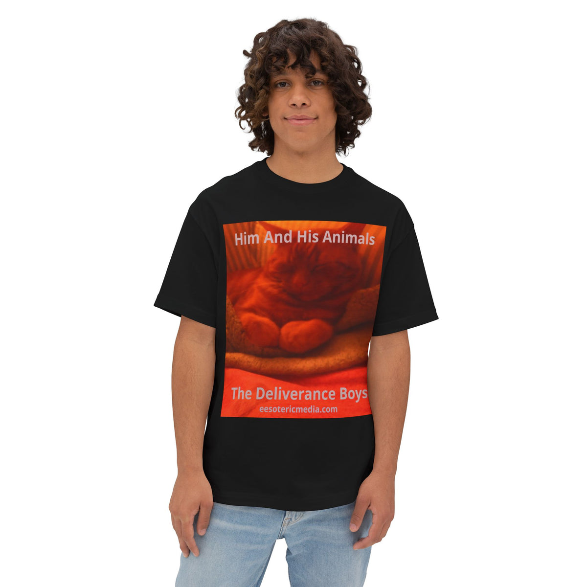 'Him And His Animals' (The Deliverance Boys) Surreal Cat Graphic Oversize T-Shirt