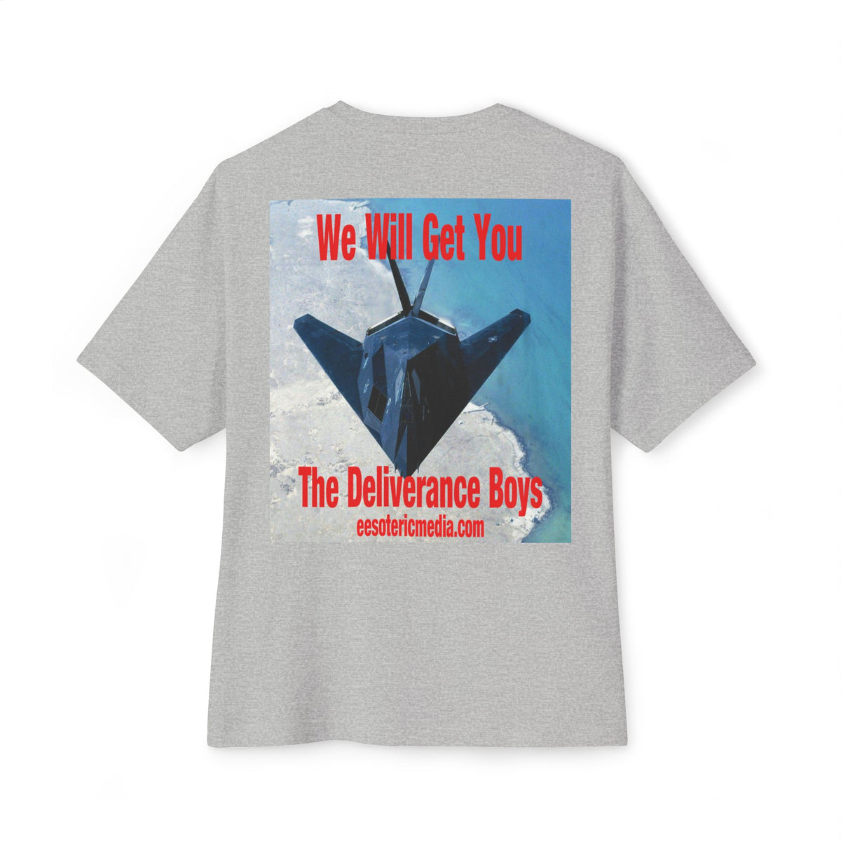 „We Will Get You" (The Deliverance Boys) Stealth-Kampfjet-Grafik-Oversize-T-Shirt