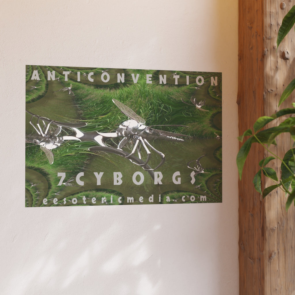 'Anticonvention' (7Cyborgs) Futuristic Chrome Dragonfly Graphic Art Print 36"x24" (90cm x 60cm)