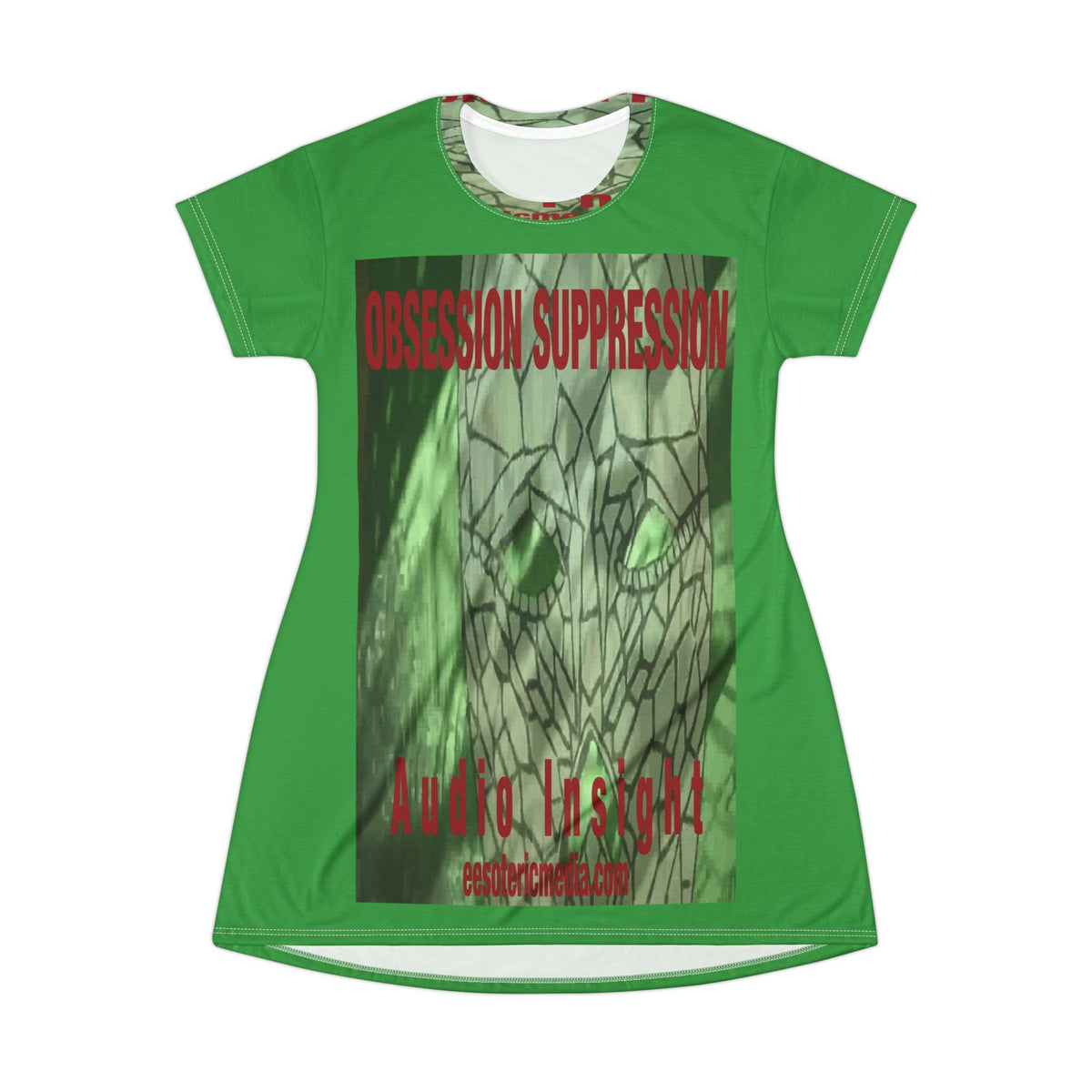 Obsession Suppression' (Audio Insight) Retro Sc-Fi Green Skull Graphic T-Dress