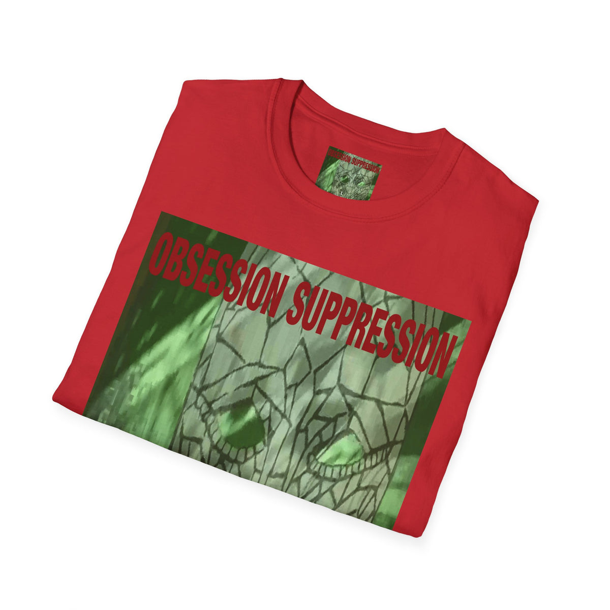 'Obsession Suppression' (Audio Insight) レトロSFスカル グラフィック ソフトスタイル Tシャツ